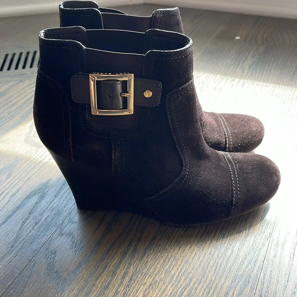 Women’s Tory Burch Adrienne Black Suede Wedge Ankle Boots Size 9.5M